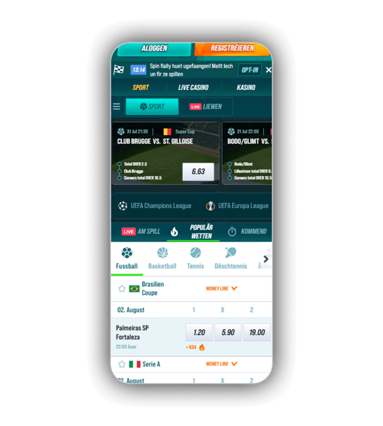 Sportwetten Beräich vu Golisimo mat live Quoten op engem Bildschierm